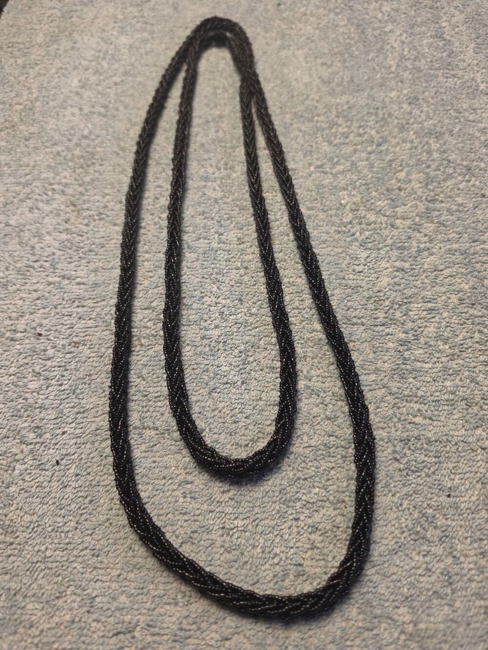 Vintage Black Seed Bead Multi Strand Necklace Braided Rope Statement Long...